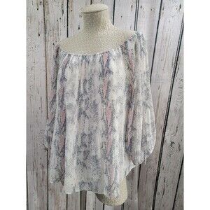 TRIBAL JEANS Women's L Silky Python Popover Flowy Peasant Blouse Shirt Top‎